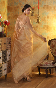 Rose Gold Matka Silk Saree With Geometric Zari Work