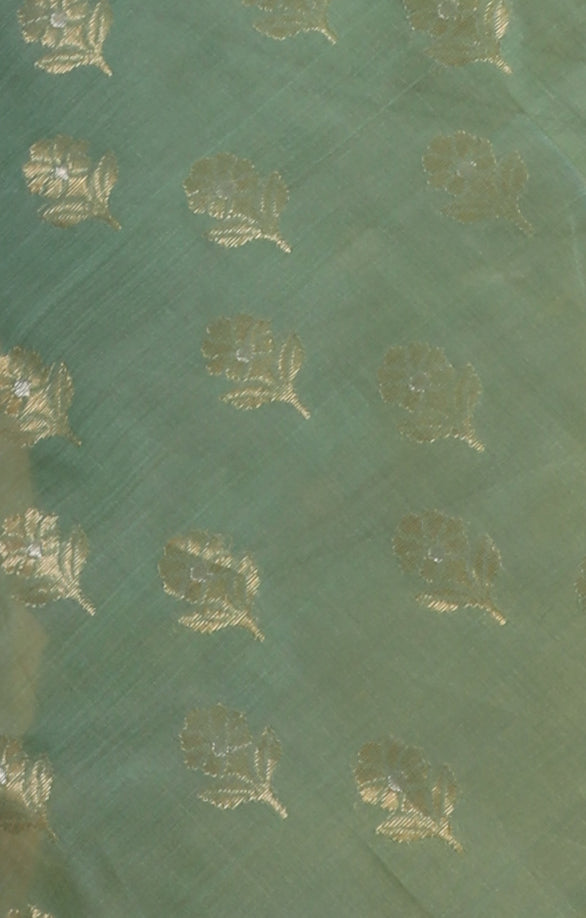 Sea Green Chanderi Silk Saree With Woven Zari Butta