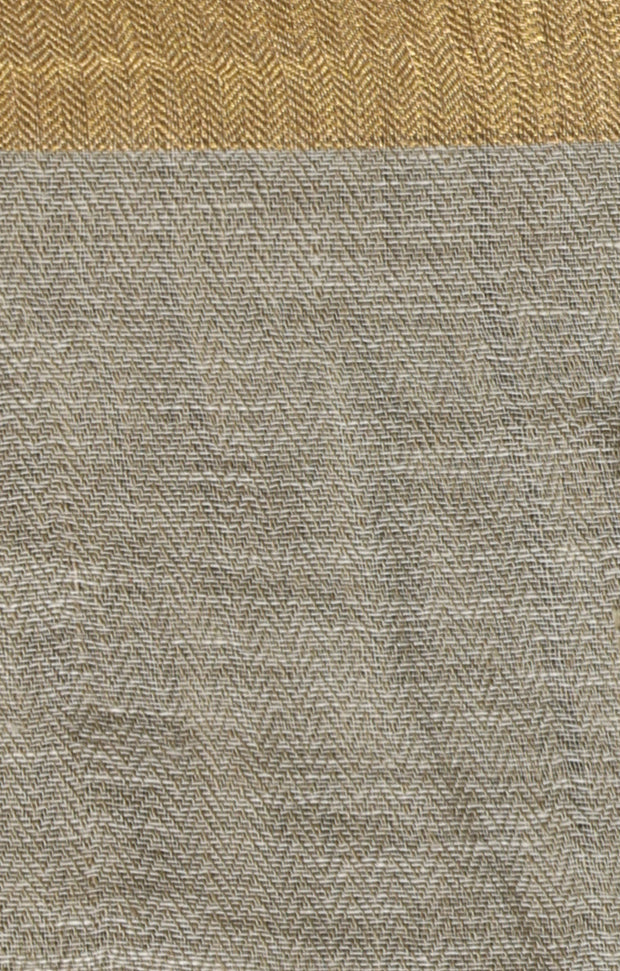 Sage Green Organic Textured Linen Saree With a striking Gold Zari Border & Pallu