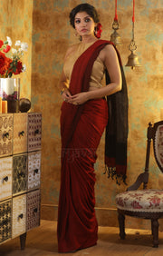 Red Cotton Saree With a Stunning Black and Gold Pallu