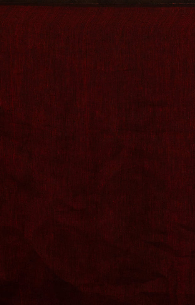 Maroon, Gold and Silver Thick Vertical Striped Linen Saree