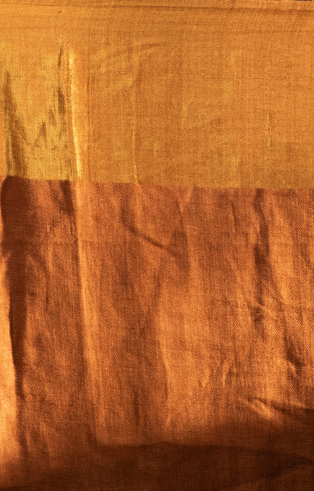 Absolutely Stunning Caramel Textured Linen Saree With Gold Zari Border & Pallu